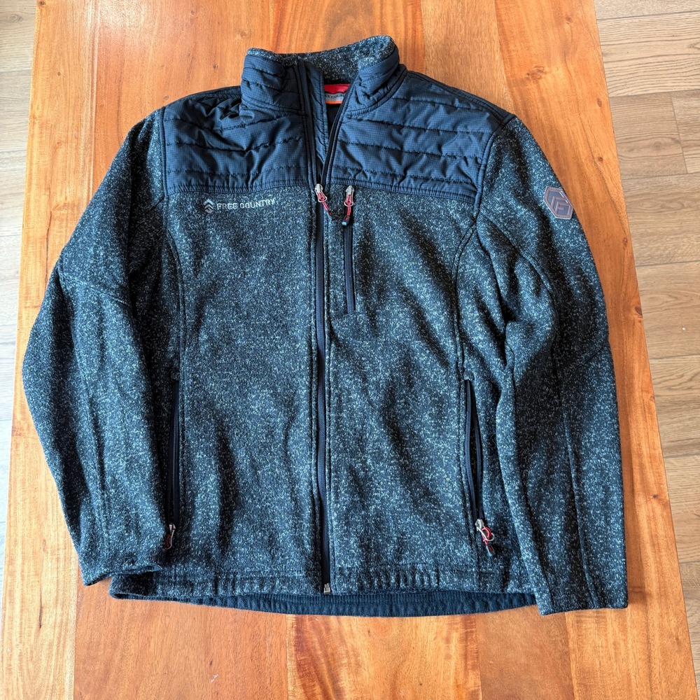 Free Country Men's Black Frore Sweater Knit Fleece Jacket Size M